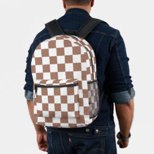 Sac À Dos Imprimé Carrés à damier marron moka blanc géométrique rétr