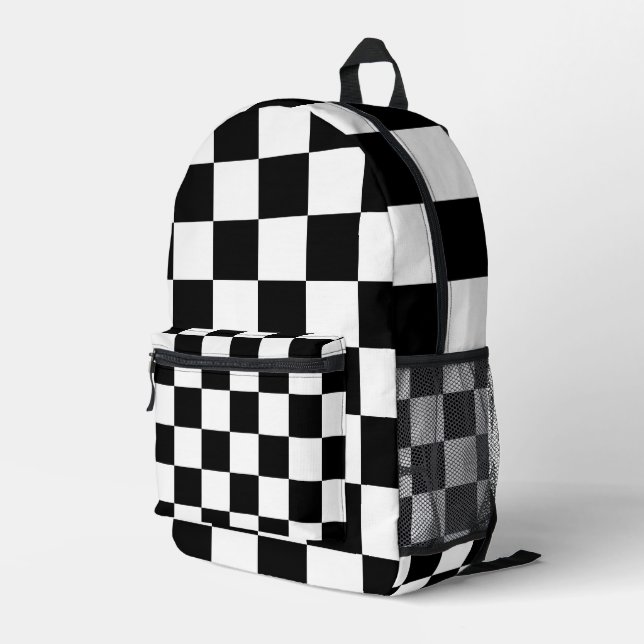 Sac À Dos Imprimé Carrés Noir Blanc Moderne (Coin arrière droit)