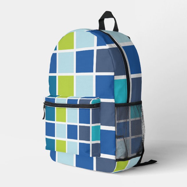 Sac À Dos Imprimé Carrés Vichy Bleu Vert  (Coin arrière droit)