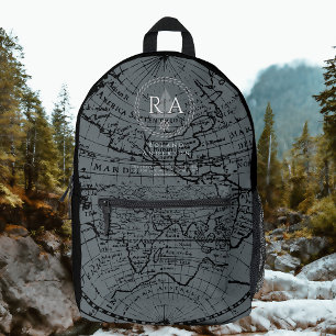 Sac À Dos Imprimé Carte de monogramme de corde nautique noir gris