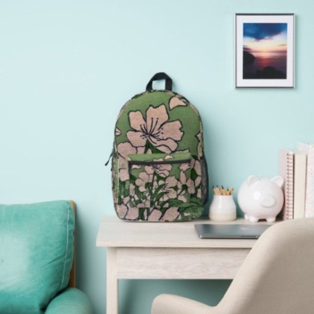 Sac À Dos Imprimé Cascade de fleurs roses  (Backpack – D: 17"x12.5"x5" Two-chamber design with laptop storage pouch. Mesh side pocket.
 )