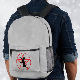 Sac À Dos Imprimé Cercle de Pentagramme Gold Star de chat noir sur b