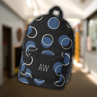 Sac À Dos Imprimé Cercles géométriques noirs et bleus Initiales Mono