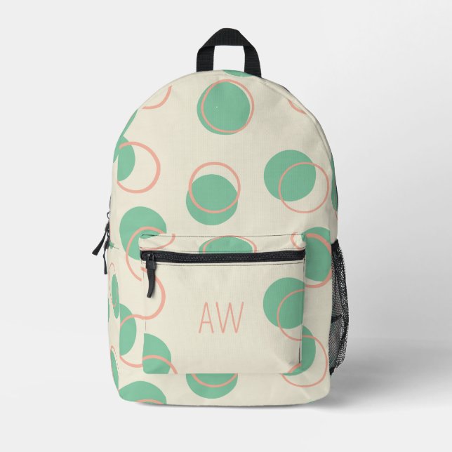 Sac À Dos Imprimé Cercles géométriques verts mignons Monogrammes Ini (Recto)