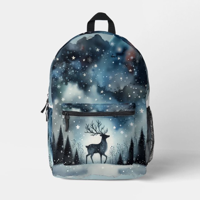 Sac À Dos Imprimé Cerf Nuit d'Hiver Étoilée (Recto)