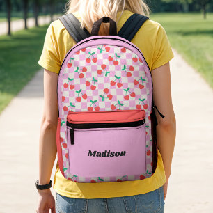 Sac À Dos Imprimé Cerises à carreaux rétro bloc de couleur rose et r