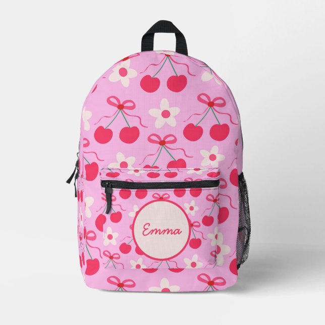 Sac À Dos Imprimé Cerises Coquettes avec Rubans Rouges et Fleurs per (Recto)
