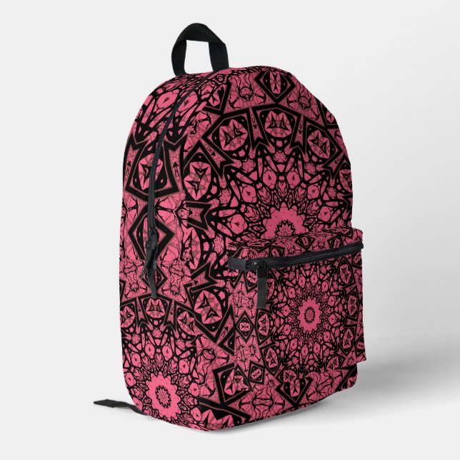 Sac À Dos Imprimé Châle à patchwork de châle rose et noir (Coin arrière gauche)