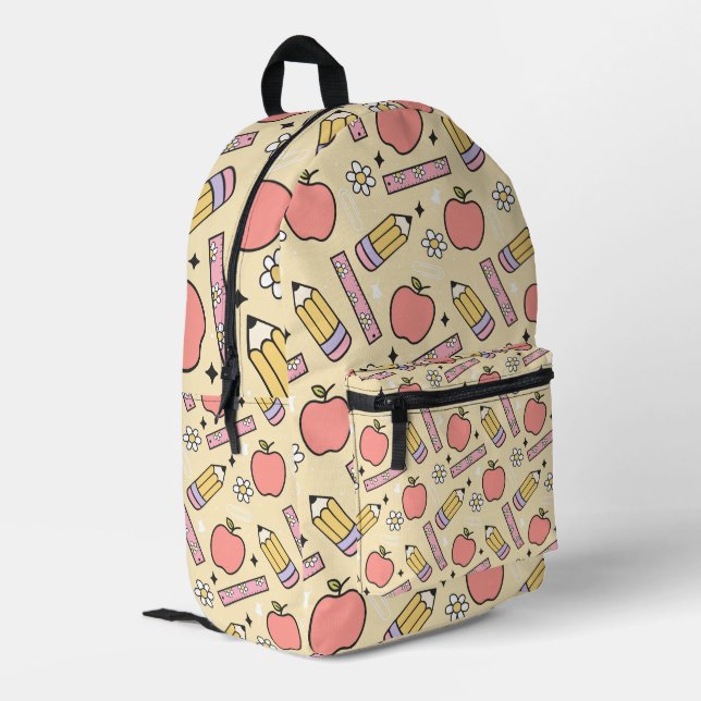 Sac À Dos Imprimé Charme de retour à l'école avec pomme et crayon (Coin arrière gauche)