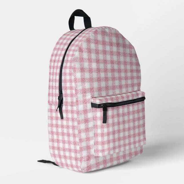 Sac À Dos Imprimé Charme Gingham Rose et Blanc Velouté (Coin arrière gauche)