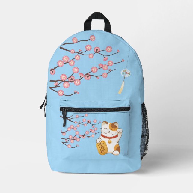 Sac À Dos Imprimé Chat chanceux japonais, Calico Maneki Neko (Recto)