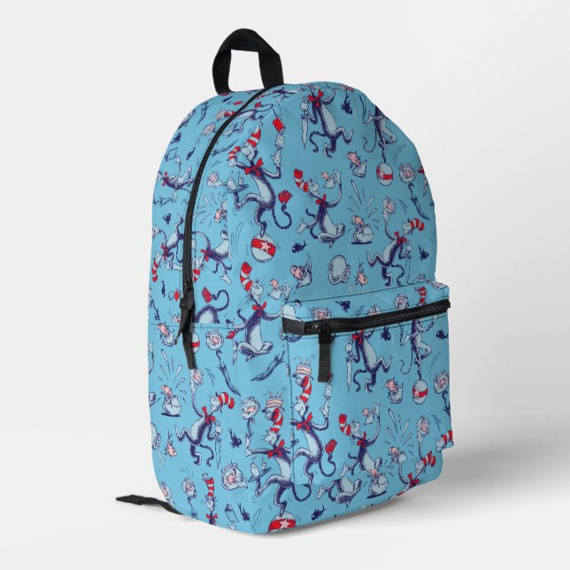 Sac À Dos Imprimé Chat Dans Le Casquette | Motif bleu (Coin arrière gauche)