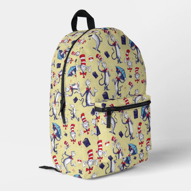 Sac À Dos Imprimé Chat dans le Chapeau | Motif Jaune (Coin arrière gauche)