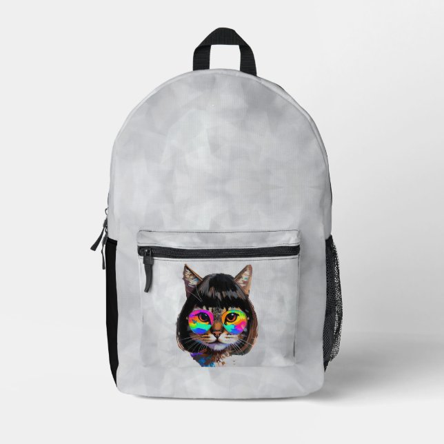 Sac À Dos Imprimé Chat dans une perruque + Lunettes de soleil (Peint (Recto)