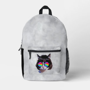 Sac À Dos Imprimé Chat dans une perruque + Lunettes de soleil (Peint