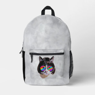 Sac À Dos Imprimé Chat dans une perruque + Lunettes de soleil (Peint