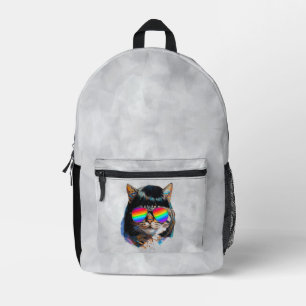 Sac À Dos Imprimé Chat dans une perruque + Lunettes de soleil (Peint