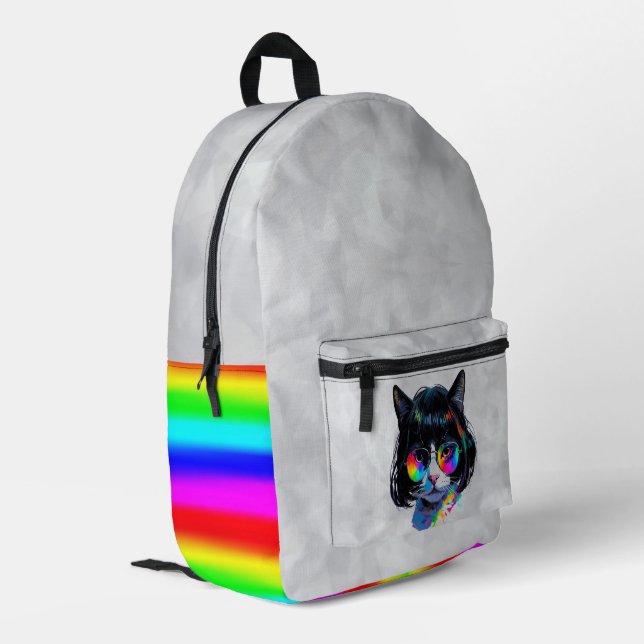 Sac À Dos Imprimé Chat dans une perruque + Lunettes de soleil (Peint (Coin arrière gauche)