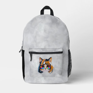 Sac À Dos Imprimé Chat dans une perruque + Lunettes de soleil (Peint