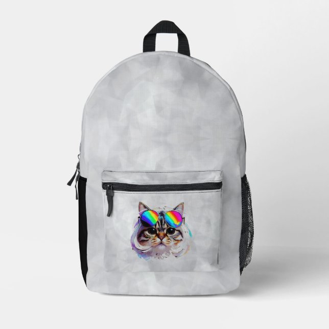 Sac À Dos Imprimé Chat dans une perruque + Lunettes de soleil (Peint (Recto)
