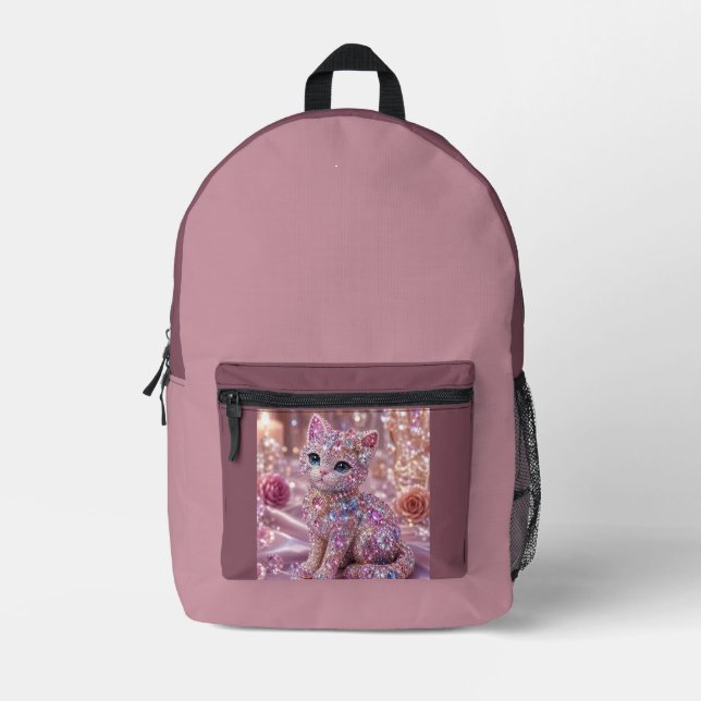 Sac À Dos Imprimé Chat de nuit en velours Impression esthétique (Recto)