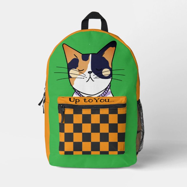 Sac à dos imprimé chat drôle, chat mignon, orange  (Recto)