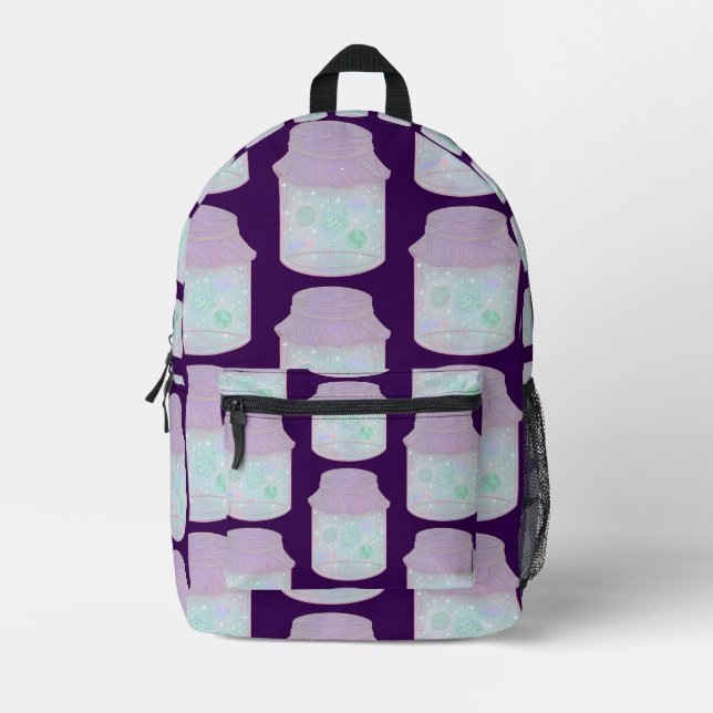 Sac À Dos Imprimé Chat Galaxie dans un Pot | Art de Chat Spatial Kaw (Recto)