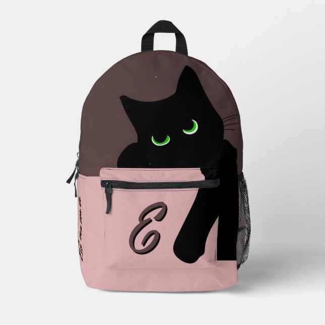 Sac À Dos Imprimé Chat noir à monogramme qui regarde de manière tend (Recto)