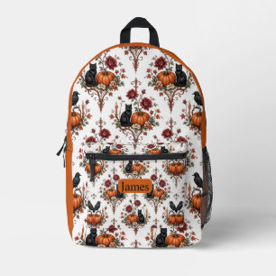 Sac À Dos Imprimé Chat Noir Élégant Citrouille Orange Brûlée Rose Go