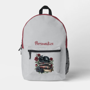 Sac À Dos Imprimé Chat noir gothique Livres mystiques & Roses rouges