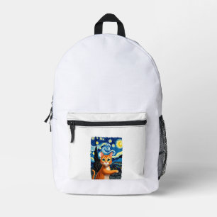Sac À Dos Imprimé Chat orange selfie Nuit étoilée Maman chat Amoure