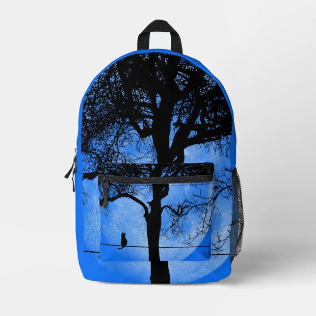 Sac À Dos Imprimé Chat sur fil Full Blue Moon (Recto)