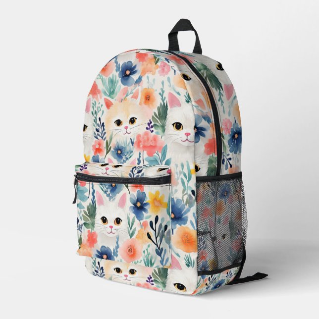 Sac À Dos Imprimé Chats et fleurs colorées sans couture motif (Coin arrière droit)