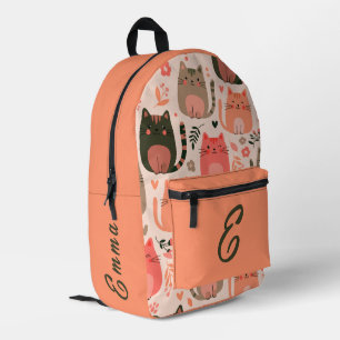 Sac À Dos Imprimé Chats mignons et motif floral Monogramme personnal