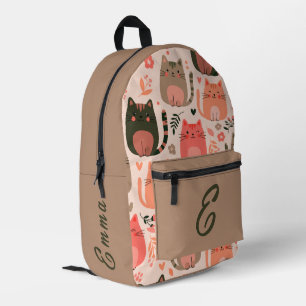 Sac À Dos Imprimé Chats mignons et motif floral Monogramme personnal