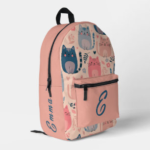 Sac À Dos Imprimé Chats mignons et motif floral Monogramme personnal