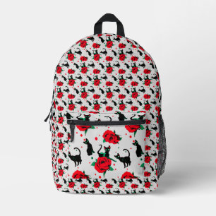 Sac À Dos Imprimé Chats noirs mignons amusants Motif Roses rouges