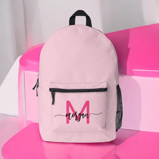 Sac À Dos Imprimé Chaud rose Monogramme fille de retour à l'école (Créateur téléchargé)