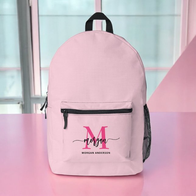 Sac À Dos Imprimé Chaud rose Monogramme fille de retour à l'école (Créateur téléchargé)