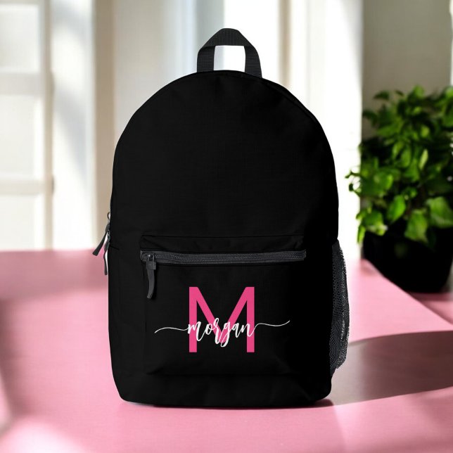 Sac À Dos Imprimé Chaud rose noir Monogramme fille de retour à l'éco (Créateur téléchargé)