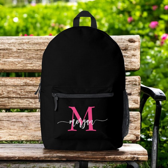 Sac À Dos Imprimé Chaud rose noir Monogramme fille de retour à l'éco (Créateur téléchargé)