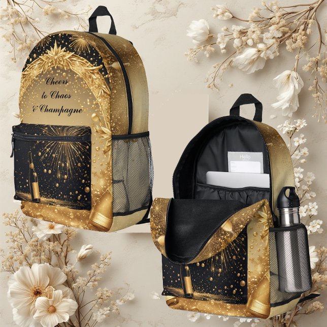 Sac À Dos Imprimé Cheers to Chaos & Champagne Midnight Gold New Year (Cheers to Chaos & Champagne Midnight Gold New Year Printed Backpack)