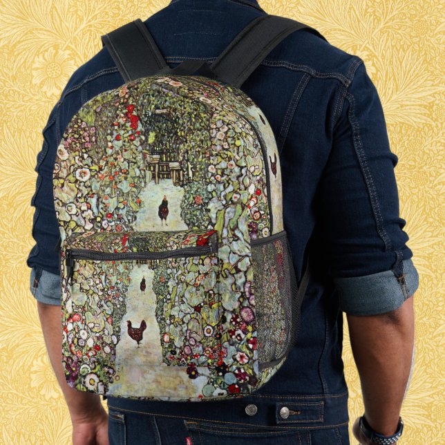 Sac À Dos Imprimé Chemin de jardin avec des poules, Gustav Klimt, Ar (Garden Path w Chickens, Gustav Klimt, Art Nouveau Printed Backpack)