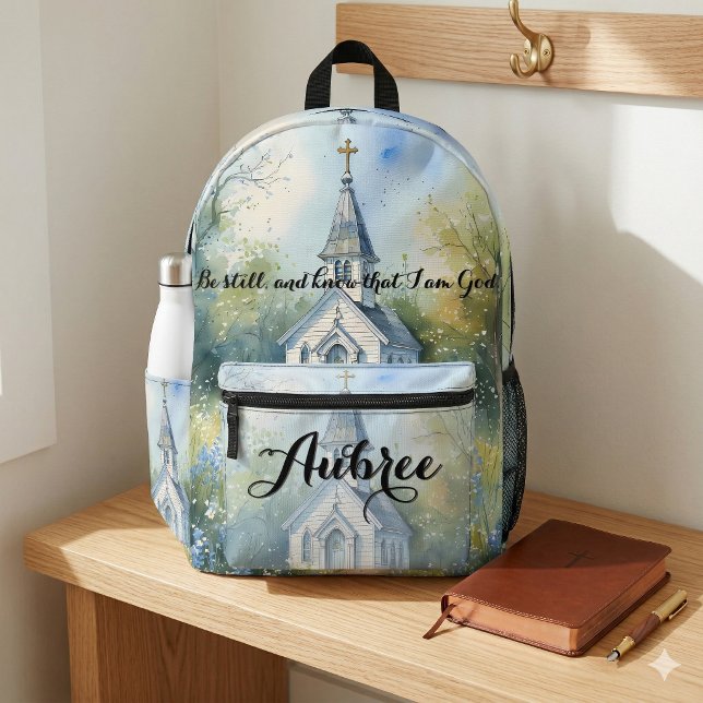 Sac À Dos Imprimé Chemin rustique d'église dans une prairie de fleur (Rustic Church Path in Wildflower Meadow Printed Backpack In Mud Room)