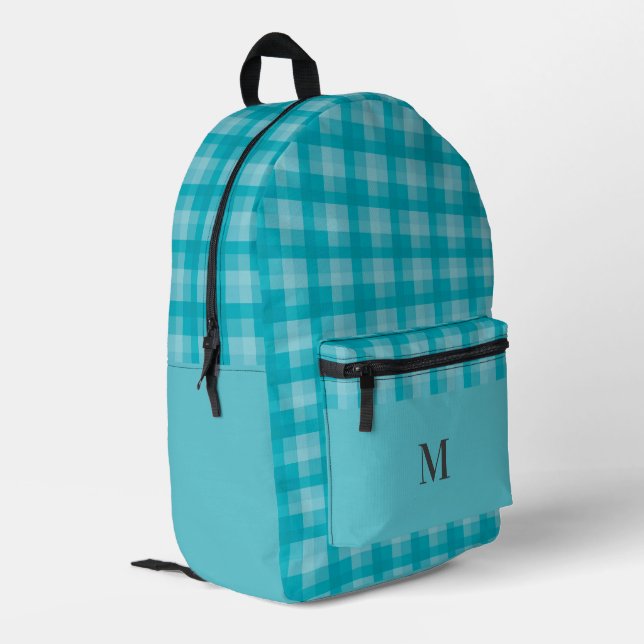 Sac À Dos Imprimé Chèques turquoise bleu plaqué Monogramme personnal (Coin arrière gauche)