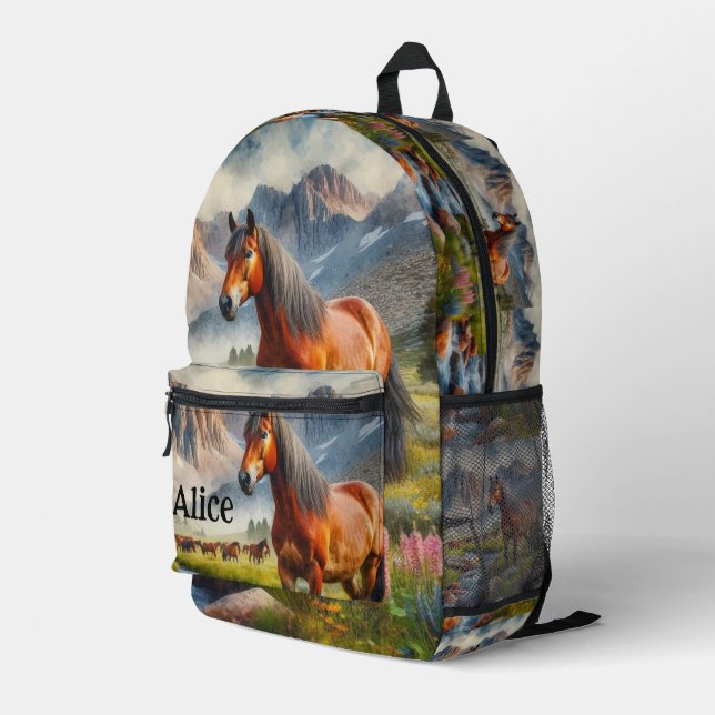 Sac À Dos Imprimé Cheval Mustang IA Personnalisé  (Coin arrière droit)