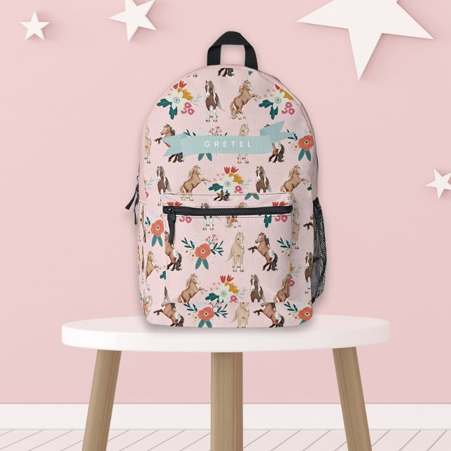 Sac À Dos Imprimé Cheval Rose Floral / Fille Motif Pony (Créateur téléchargé)