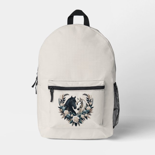 Sac À Dos Imprimé Chevaux noirs et blancs en amour (Recto)