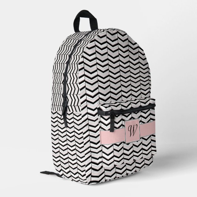 Sac À Dos Imprimé Chevron Noir Blanc et Rose (Coin arrière gauche)