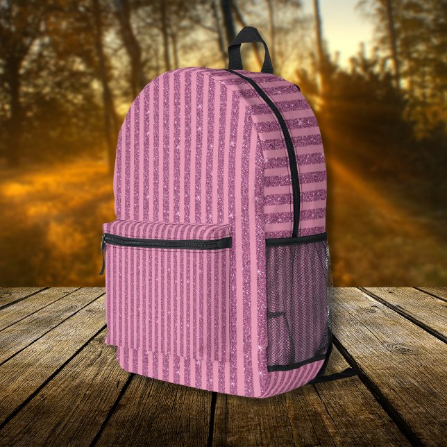 Sac À Dos Imprimé Chic Blush Pink Glitter Style Vertical Stripes (Créateur téléchargé)